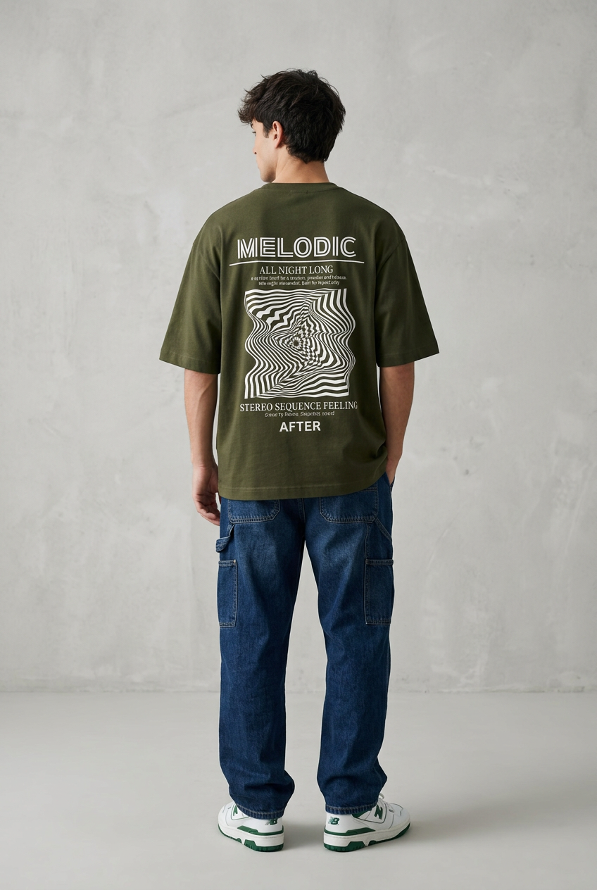 Melodic Olive Green Unisex Oversized T-Shirt